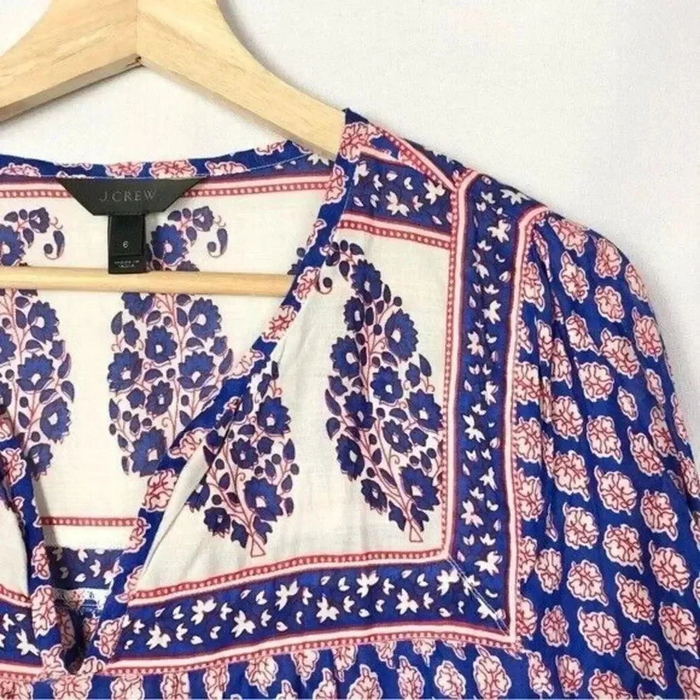 J. Crew Red White & Blue Mixed Paisley Long Sleeve Top 6